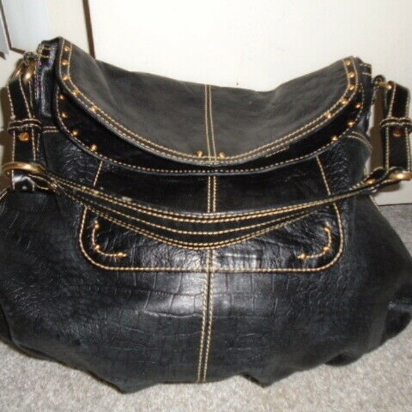 Maxx New York Black croc embossed studded leather shoulder bag - Picture 3 of 16